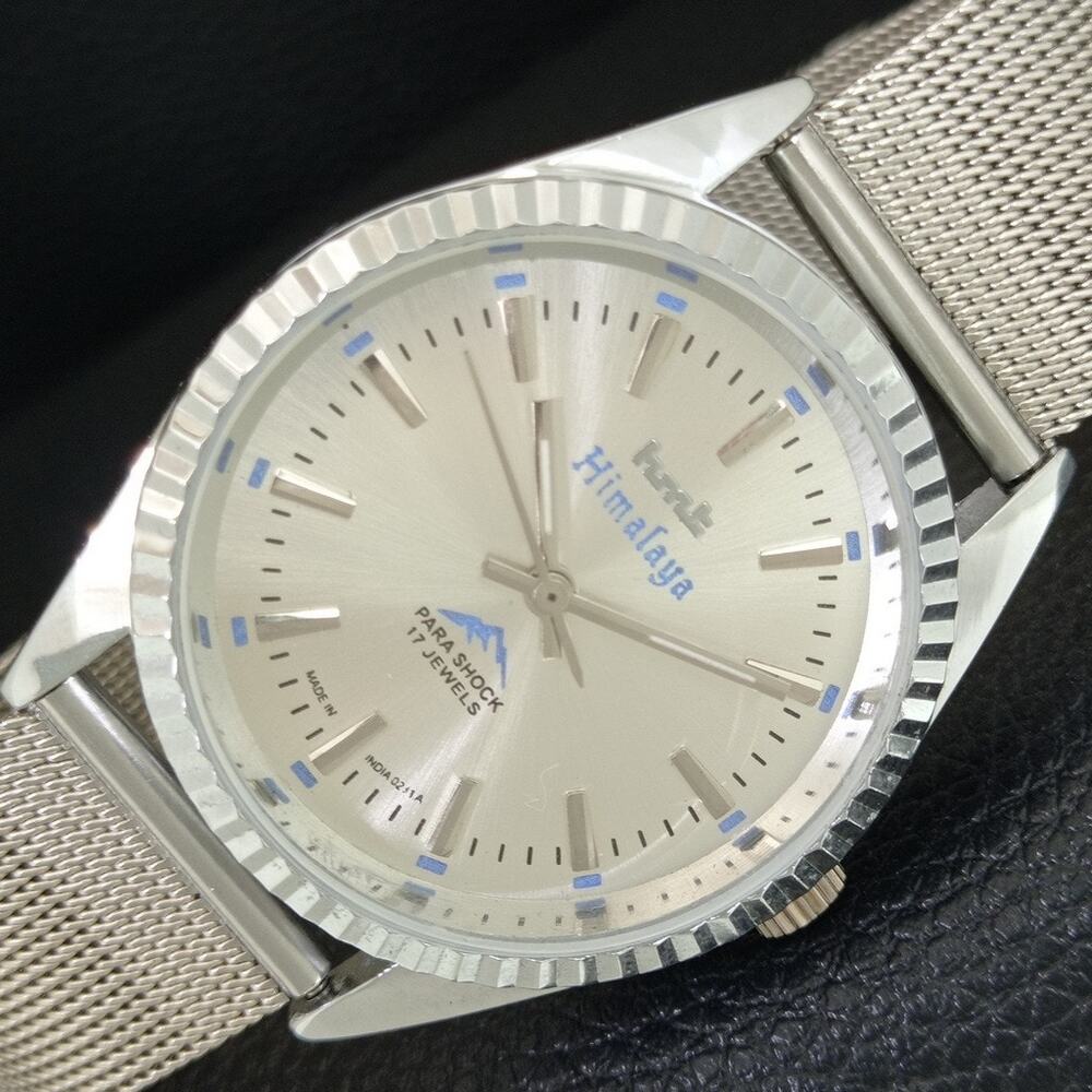 Vintage 1985 HMT Manual Wound Mens Silver Watch & Silver accents